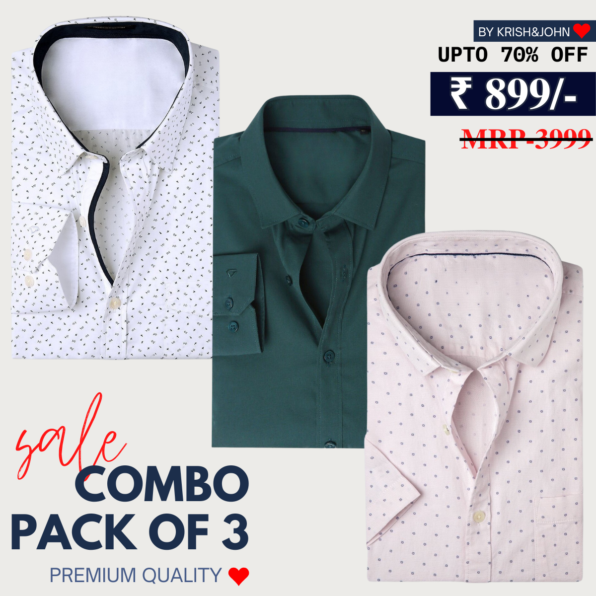 Office Essentials: 3-Pack Premium Cotton Formal Shirts – Tailored Fit, Full Sleeves & Pockets (FS-40 )