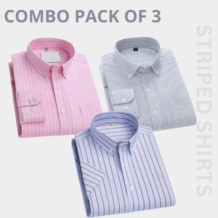 Premium Full Sleeves Striped Shirt 100% High Quality Combo Pack Of 3
