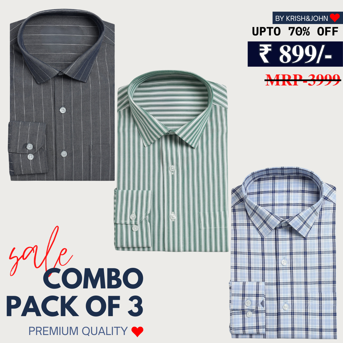 Office Essentials: 3-Pack Premium Cotton Formal Shirts – Tailored Fit, Full Sleeves & Pockets ( FS-162)