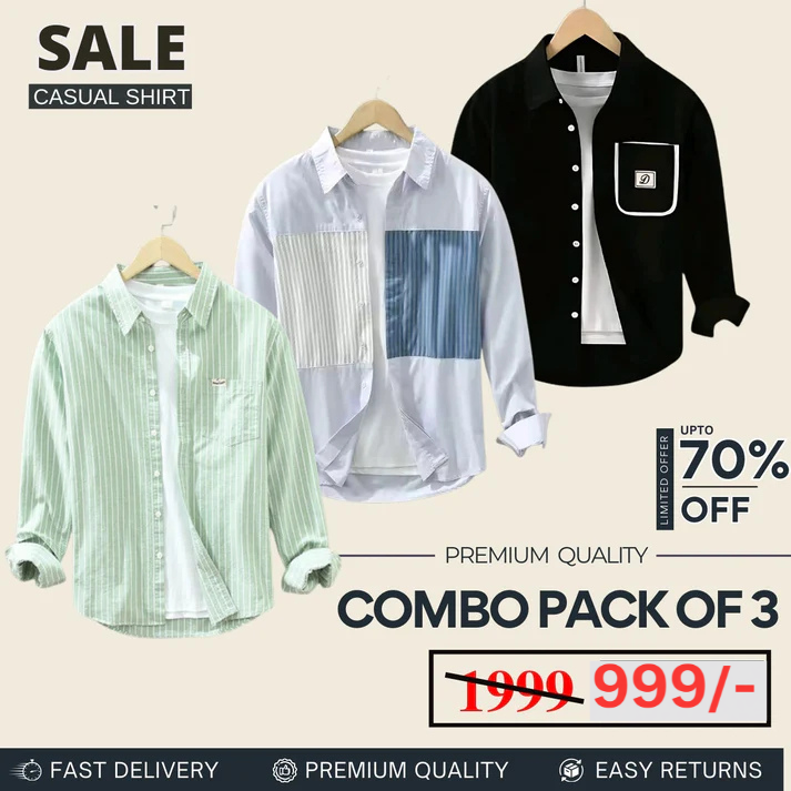 Combo Pack 3 Sets of Men’s Casual Cotton Shirt