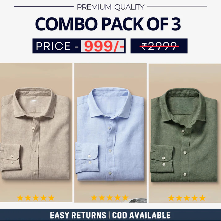 Combo Pack of 3 Men’s Formal Shirts – Stylish & Versatile Collection