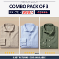 Combo Pack of 3 Men’s Formal Shirts – Stylish & Versatile Collection