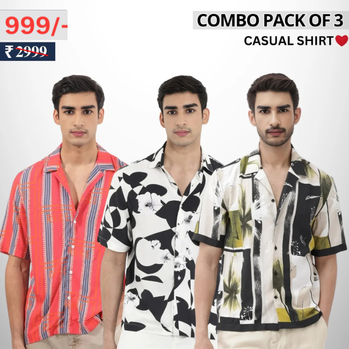Pack Of 3 Trendy Half Sleeve Shirts – Men’s Casual Wear.