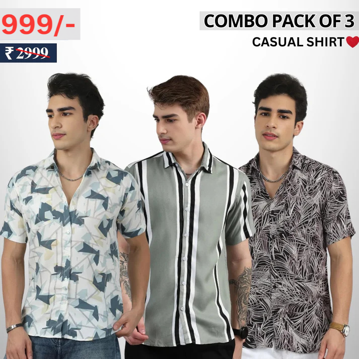 Pack Of 3 Trendy Half Sleeve Shirts – Men’s Casual Wear