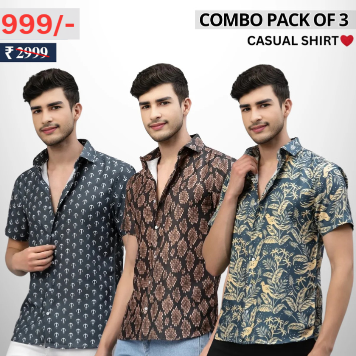 Pack Of 3 Trendy Half Sleeve Shirts – Men’s Casual Wear