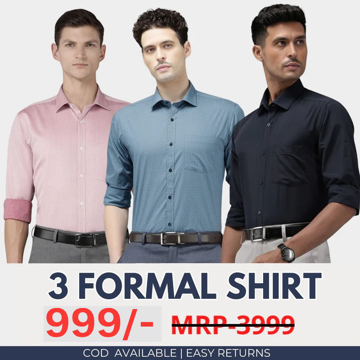 Combo Pack of 3 Men’s Formal Shirts – Stylish & Versatile Collection