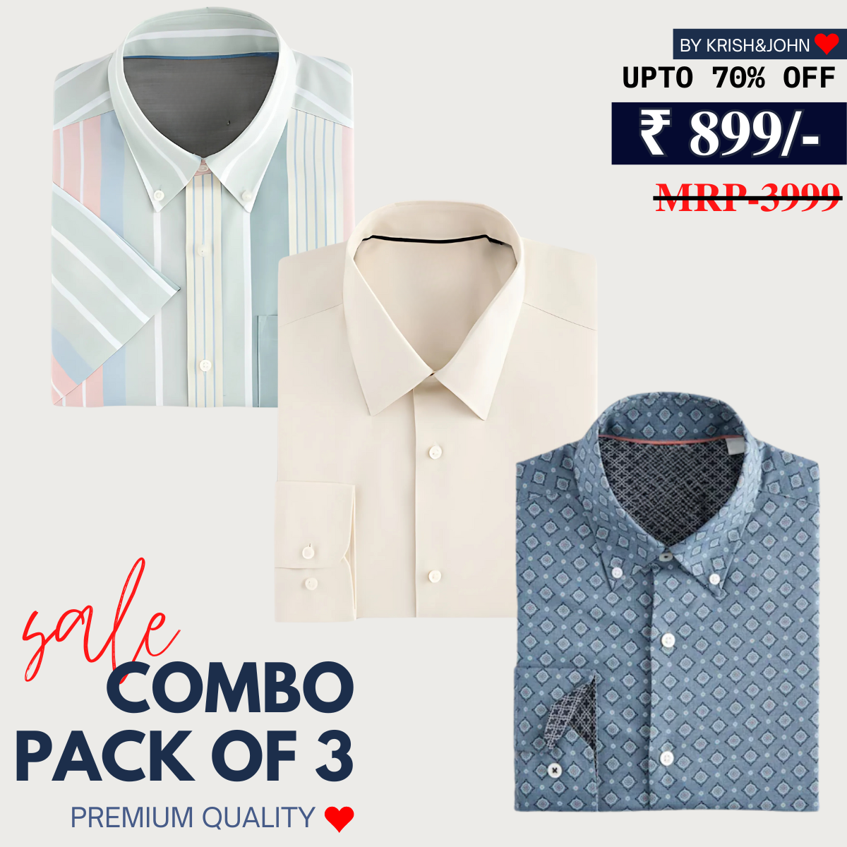 Office Essentials: 3-Pack Premium Cotton Formal Shirts – Tailored Fit, Full Sleeves & Pockets (FS-31 )