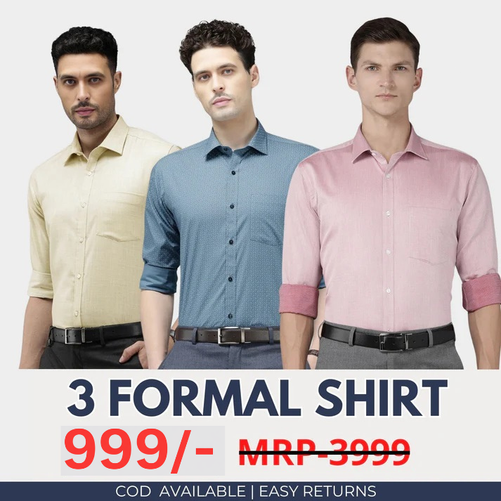 Combo Pack of 3 Men’s Formal Shirts – Stylish & Versatile Collection