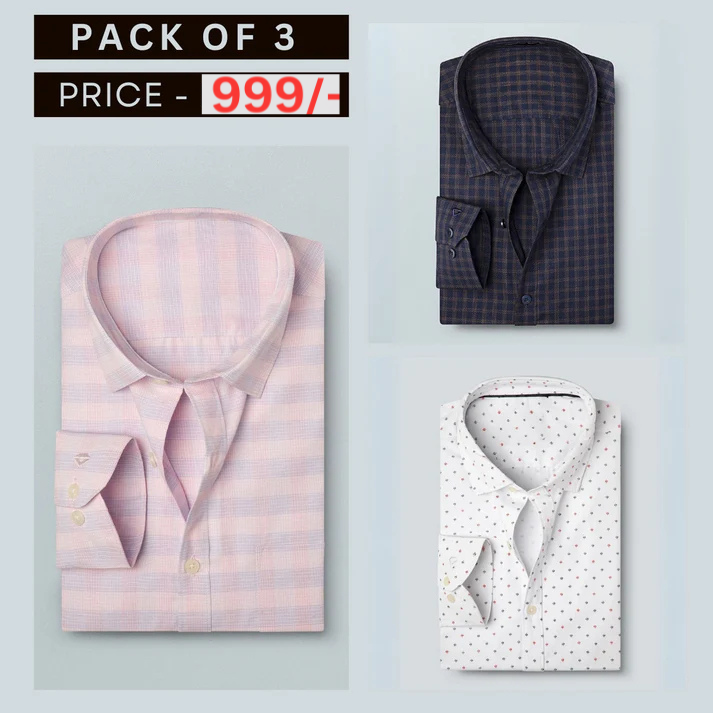 Combo Pack of 3 Men’s Formal Shirts – Stylish & Versatile Collection