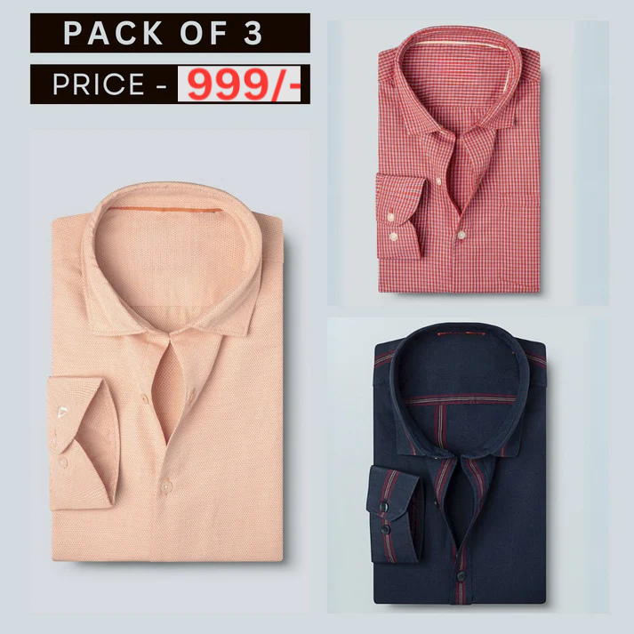 Combo Pack of 3 Men’s Formal Shirts – Stylish & Versatile Collection