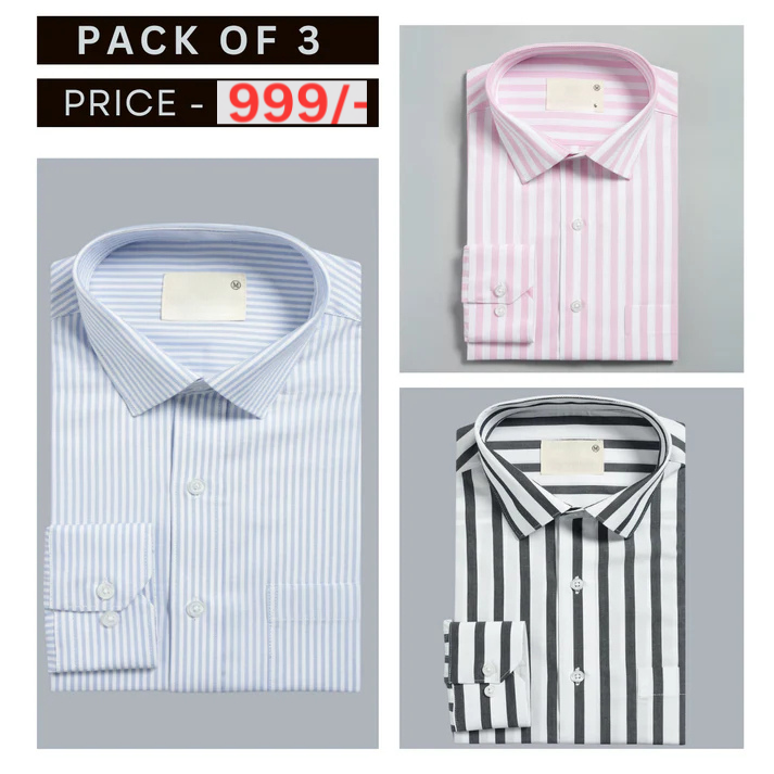 Combo Pack of 3 Men’s Formal Shirts – Stylish & Versatile Collection.