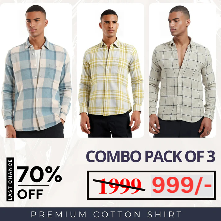 (Combo Pack of 3) Men’s Stylish Branded Shirt | High Quality Cotton Fabric | Full Sleeve