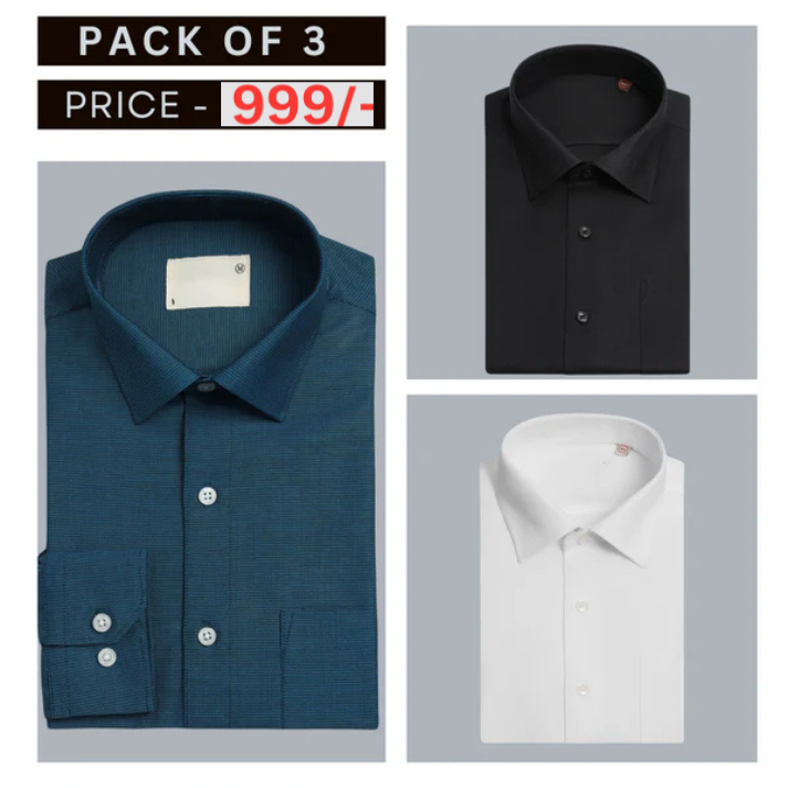 Combo Pack of 3 Men’s Formal Shirts – Stylish & Versatile Collection