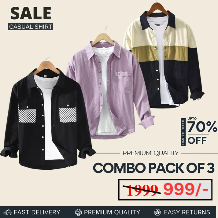 Combo Pack 3 Sets of Men’s Casual Cotton Shirt