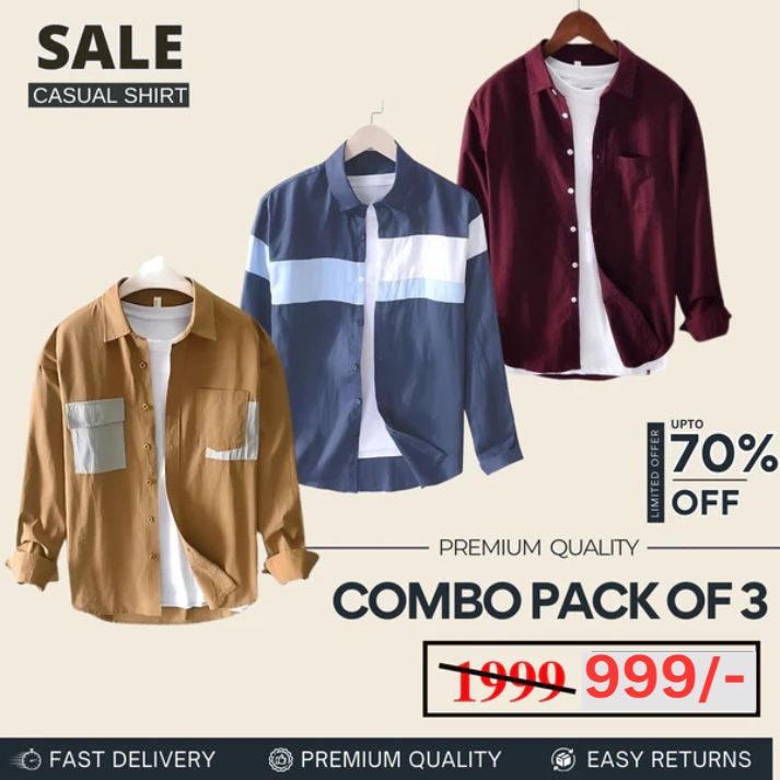 Combo Pack 3 Sets of Men’s Casual Cotton Shirt