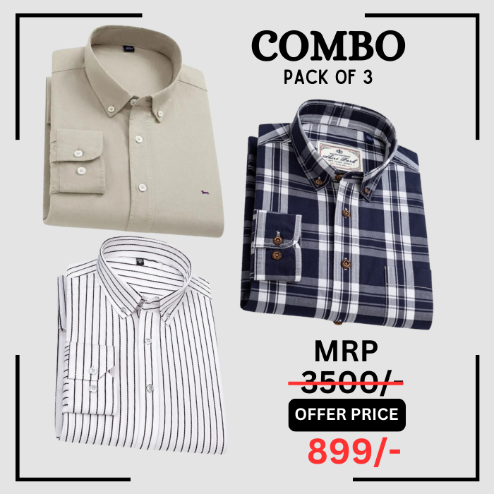 StichButton 100% Anti Wrinkle Imported Cotton Latest Formal Shirts (Combo Pack of 3)