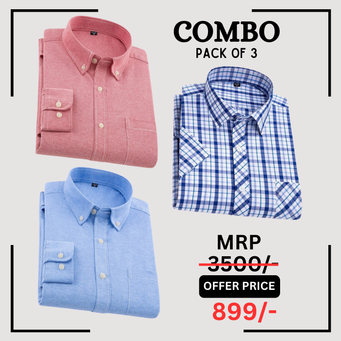 StichButton 100% Anti Wrinkle Imported Cotton Latest Formal Shirts (Combo Pack of 3)