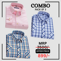 StichButton 100% Anti Wrinkle Imported Cotton Latest Formal Shirts (Combo Pack of 3)