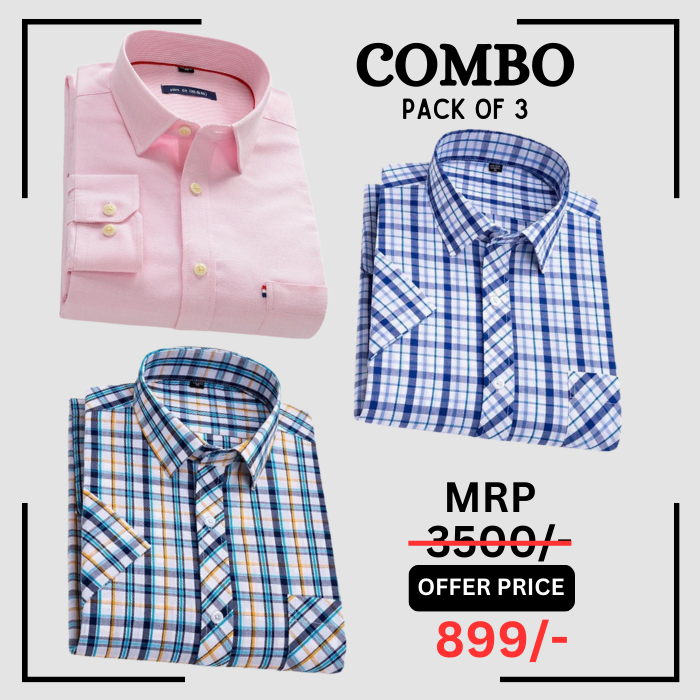 StichButton 100% Anti Wrinkle Imported Cotton Latest Formal Shirts (Combo Pack of 3)