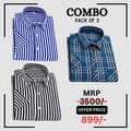StichButton 100% Anti Wrinkle Imported Cotton Latest Formal Shirts (Combo Pack of 3)