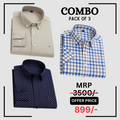 StichButton 100% Anti Wrinkle Imported Cotton Latest Formal Shirts (Combo Pack of 3)
