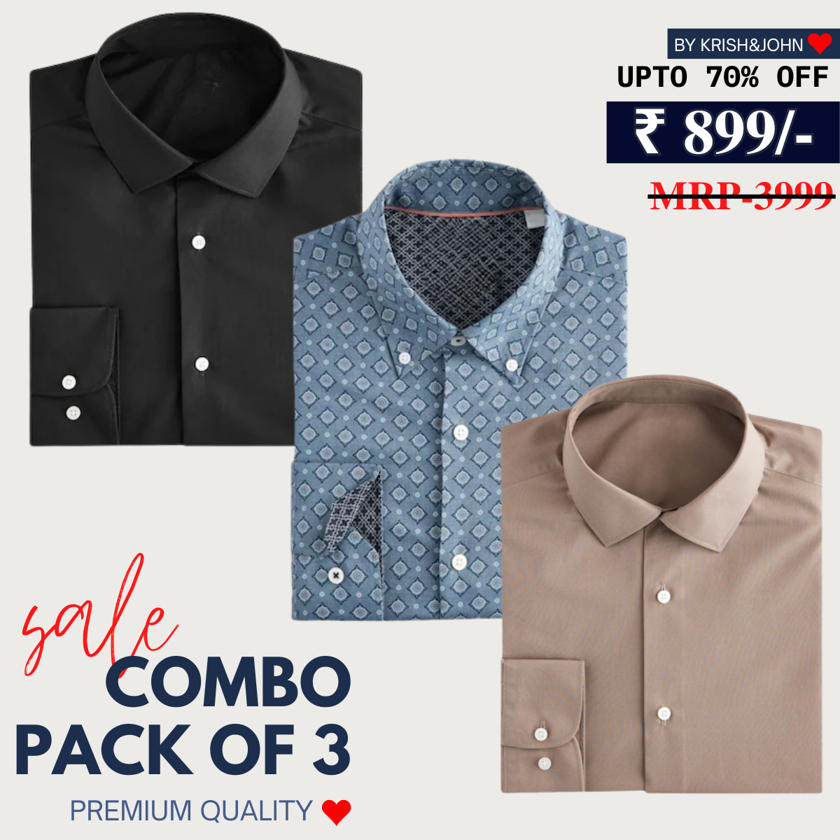 Office Essentials: 3-Pack Premium Cotton Formal Shirts – Tailored Fit, Full Sleeves & Pockets (FS-32 )