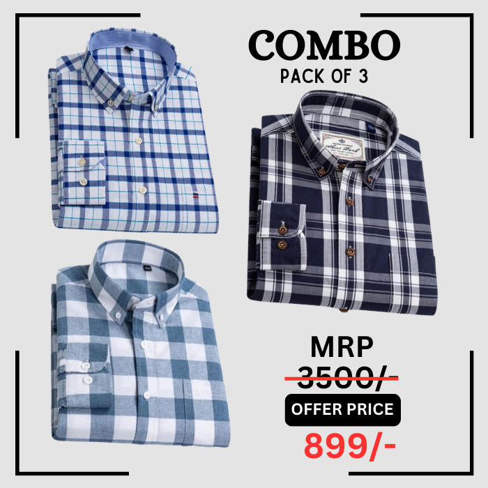 StichButton 100% Anti Wrinkle Imported Cotton Latest Formal Shirts (Combo Pack of 3)