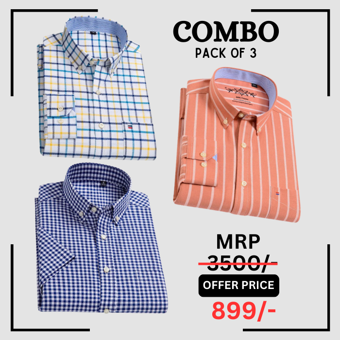 StichButton 100% Anti Wrinkle Imported Cotton Latest Formal Shirts (Combo Pack of 3)