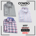 StichButton 100% Anti Wrinkle Imported Cotton Latest Formal Shirts (Combo Pack of 3)