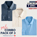 Office Essentials: 3-Pack Premium Cotton Formal Shirts – Tailored Fit, Full Sleeves & Pockets (FS-33 )