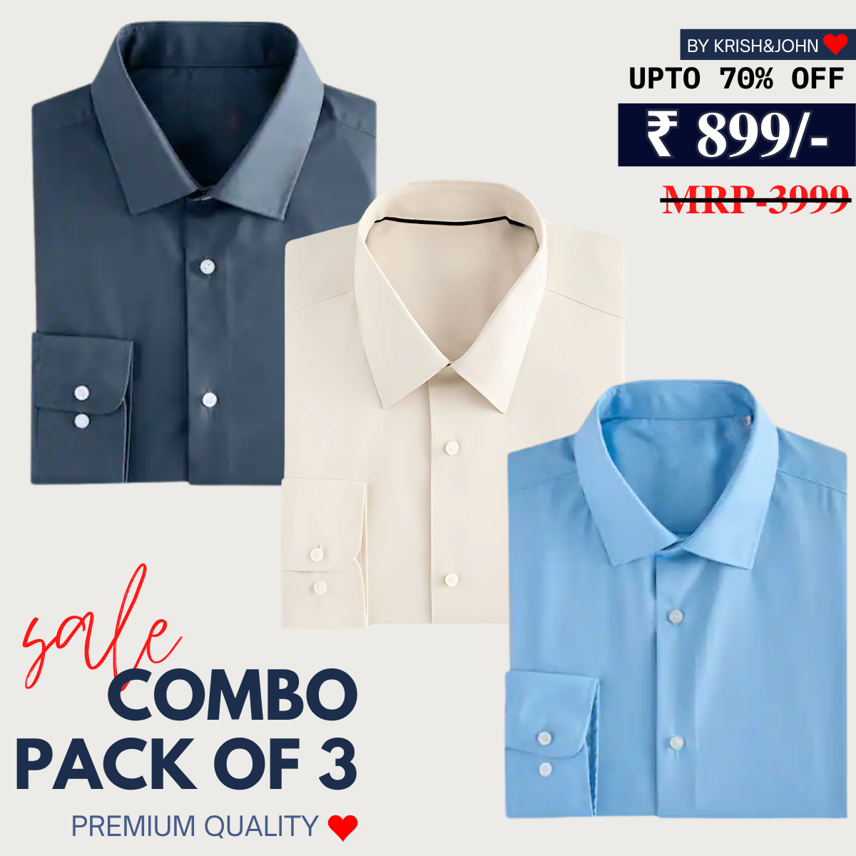 Office Essentials: 3-Pack Premium Cotton Formal Shirts – Tailored Fit, Full Sleeves & Pockets (FS-33 )