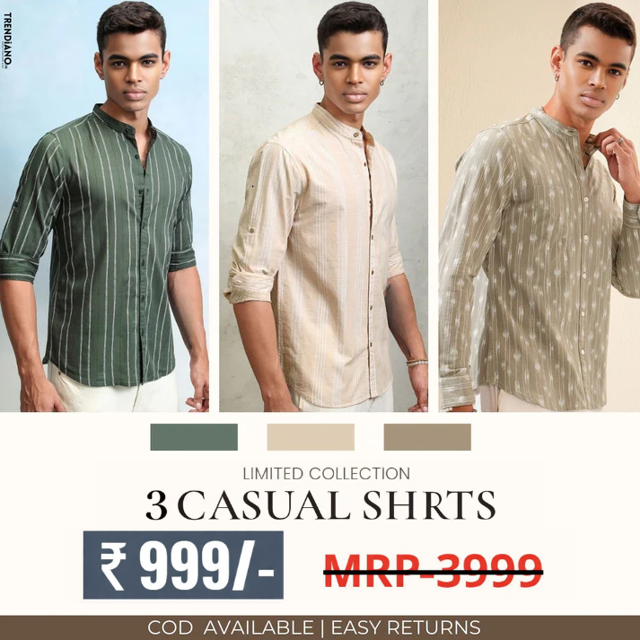 Stylish Branded Casual Shirts with Full Sleeves and Chinese Collar