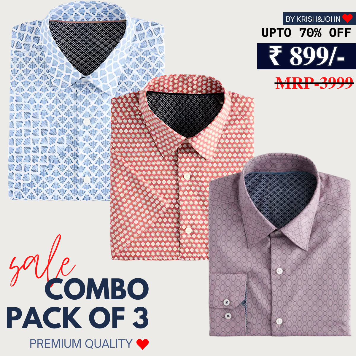 Office Essentials: 3-Pack Premium Cotton Formal Shirts – Tailored Fit, Full Sleeves & Pockets (FS-35 )