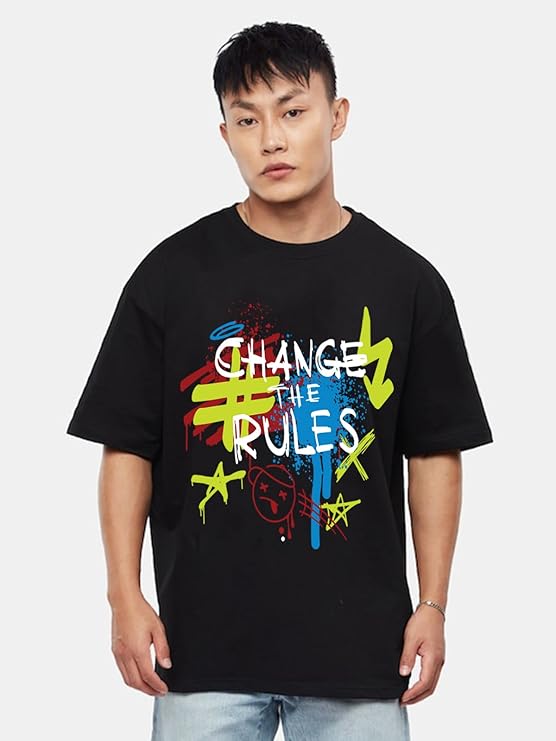 Combo Pack Of 3 -100% Pure Cotton Oversized Baggy Fit Half Sleeve Printed Round Neck Multicolor Drop Shoulder T-Shirt for Men & Boys