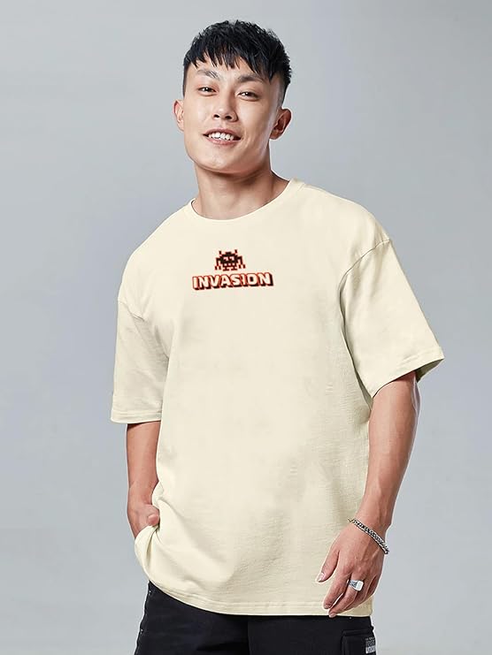 Combo Pack Of 3 -100% Pure Cotton Oversized Baggy Fit Half Sleeve Printed Round Neck Multicolor Drop Shoulder T-Shirt for Men & Boys