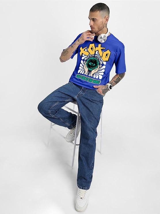 Combo Pack Of 3 -100% Pure Cotton Oversized Baggy Fit Half Sleeve Printed Round Neck Multicolor Drop Shoulder T-Shirt for Men & Boys