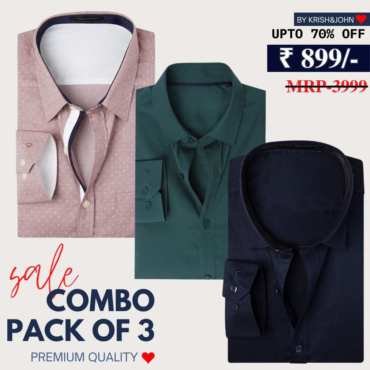 Office Essentials: 3-Pack Premium Cotton Formal Shirts – Tailored Fit, Full Sleeves & Pockets (FS-39 )