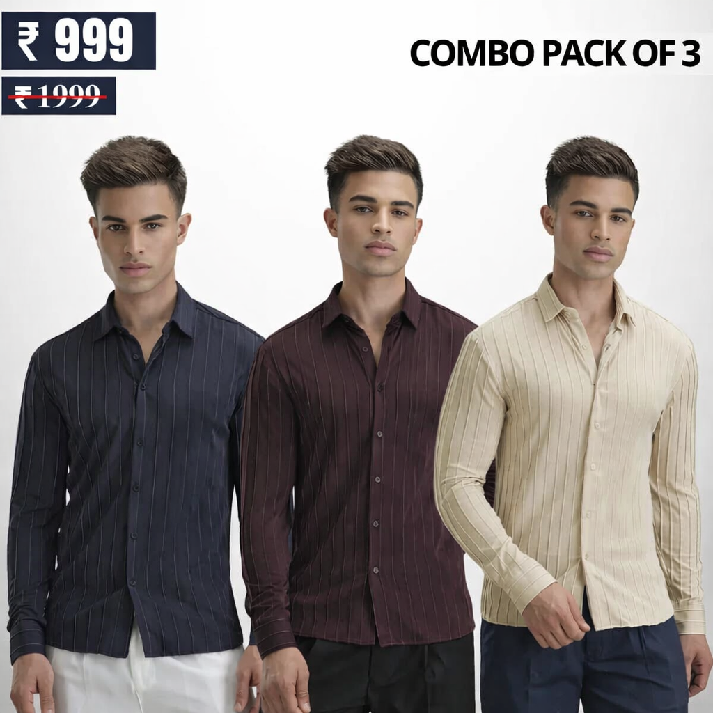 (Combo Pack of 3) Men’s Stylish Branded Shirt | High Quality Cotton Fabric | Full Sleeve
