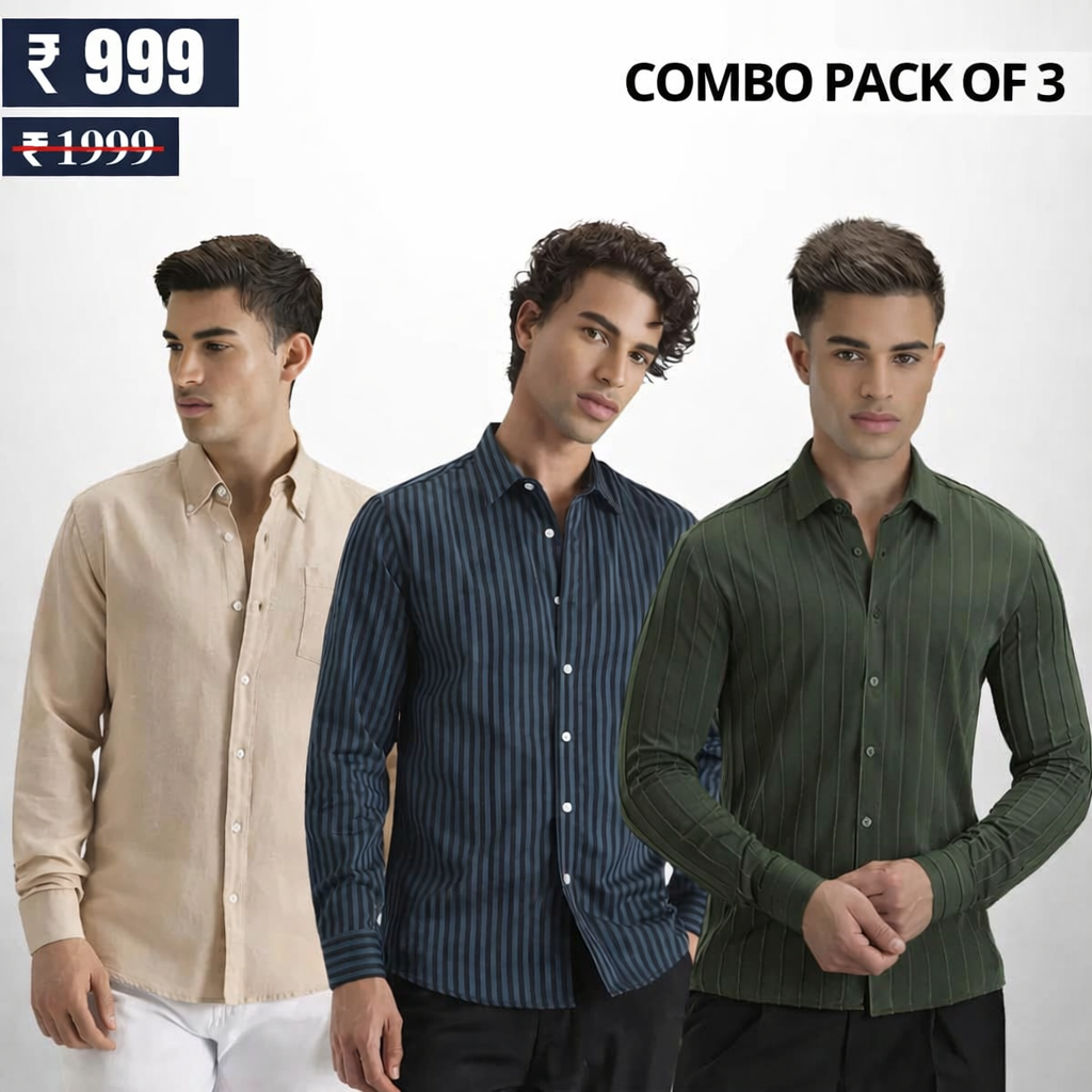 (Combo Pack of 3) Men’s Stylish Branded Shirt | High Quality Cotton Fabric | Full Sleeve